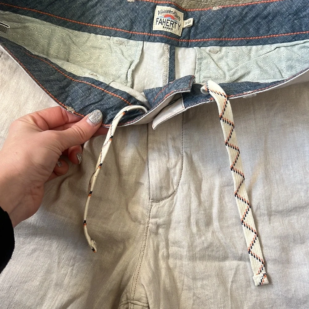 Faherty Linen Cotten Blend Light Beige Shorts Size 35